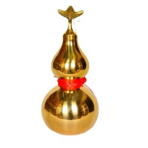PUZHE with Cover Brass Gourd Statue 4/4.5 Inch Smooth Copper Gourd Ornament Wealth Prosperity Band Leaf Gossip Gourd Crafts Office