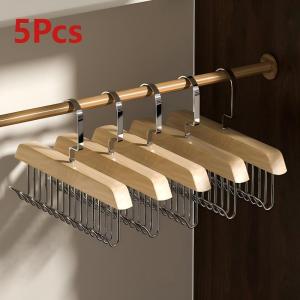 8 Hooks Wooden Hanger Solid Anti Slip Clothes Hook Stainless Steel Sling Belt Neck Tie Bag Hanging Rack Wardrobe Hangers