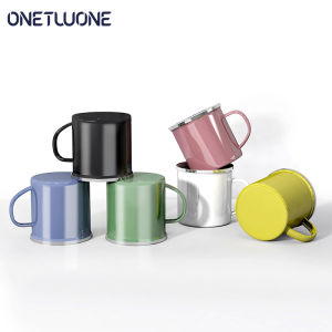 Onetwone 350ml Cups Enamel Mugs Coffee Mugs Tea cups Milk cup with handle 6 different Colors Water cups Household Drinkware