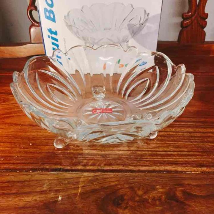 Âu thuỷ tinh đĩa thuỷ tinh ba chân đựng hoa quả mứt kẹo trang nhà cửa ...