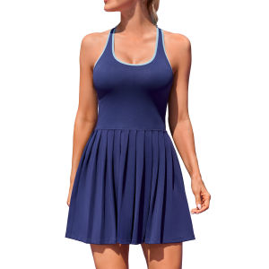Charmo Women Tennis Dress with Built in Shorts and Bras Pleated Golf Dress Seamless Athletic Dress