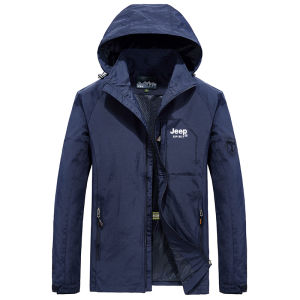 JEEP Spring New Mens Wild Solid Color Casual Spring and Autumn Collar Coat Waterproof Hooded Jacket