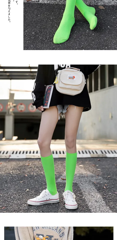 Pair of Harajuku Neon Colorful Women Cotton Long Socks Knee High