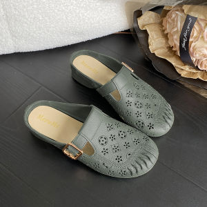 LHSunday สินค้าใหม่   รองเท้าแตะแฟชั่นผู้หญิงแบบสวมทรงคัทชูเปิดส้น ตกแต่งด้วยลวดลายดอกไม้ ใส่สบาย ราคาดี ไม่มีพลาดมาก