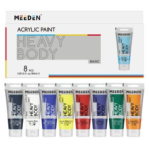 MEEDEN Thick Acrylic Paint Set: Satin Finish Acrylic Paints for Ornaments Painting - 100ml/3.38oz 8 Primary Colors Heavy Body Art Paint Tubes for Christmas Decoration