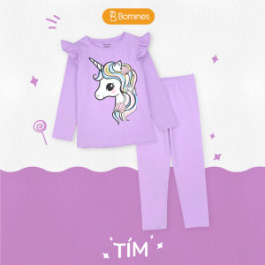 Đồ bộ bé gái tay dài mùa thu Kỳ Lân Unicorn Bomines thun cotton cho bé gái từ 3- 10 tuổi 12- 30kg DBTUNICORNSAOBIEN