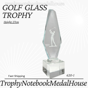 GOLF GLASS TROPHY HEIGHT:27CM (CUSTOMIZE AVAILABLE)620-1