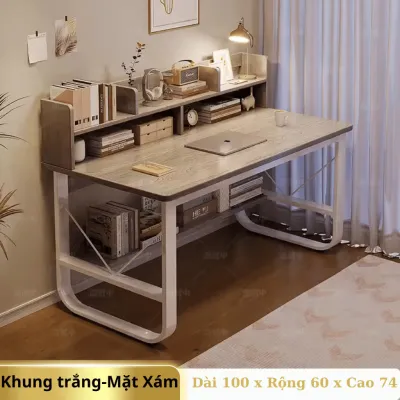 Bàn học kệ gỗ U3 bàn làm việc kệ sách kết hợp giá lưu trữ trên dưới khung thép dày chân sơn tĩnh điện chịu tải 200kg