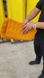 Yellow Tactile Warning Pad 30x30 Blind Road Tile Adhesive Anti Slip PVC Floor Safety Paving Sticker OKU Guide Mat Ramp Bus Stop Station Sidewalk Navigation Mat Disabled Visually Impaired ADA Strip Stick Brick Durable