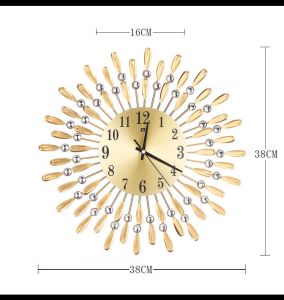 【❤Quick delivery+COD❤ high quality】15 inch 3D Large Wall Clock Shiny Rhinestone Sun Style Modern Living Room Decor(Gold Black]