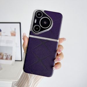 Shockproof Leather Geometric Electroplating PC Case For Huawei Pura 70 Pro 80 Ultra Slim Camera Protection Phone Cover Funda