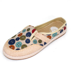 RUIMO Sepatu slip-on Retro Trendy dengan motif Koin tali karet cream biru dan merah W-108