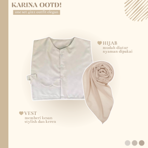 One Set 4in1 Wanita Elegan | Vest Karina + Kemeja Basic + Celana + Hijab | Setelan Remaja - AM52N
