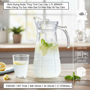 Bình Thuỷ Tinh Đựng Nước 1.7L Quai Cầm Miệng Rót Hoa Văn Vảy Cá YZH34 Scales Pattern Glass Pitcher Jar 1700ML