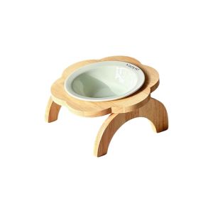 ZSDN MALL Gốm sứ Bát ăn cho thú cưng hình bông hoa Chống trơn trượt Chống tràn Bát đựng thức ăn cho mèo nâng cao Dễ thương có giá đỡ bằng gỗ Bát ăn cho mèo nâng cao dành cho mèo chó