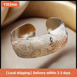 【Local shipping】 Bohemian phong cách dân tộc Retro Bạc rộng vòng đeo tay cho phụ nữ chạm khắc hoa mở vòng đeo tay thời trang Boho đồ trang sức cổ điển