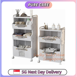 【Pure Care】 Movable Laundry Storage Rack Integrated Space-Saving Laundry Basket Laundry Basket with Wheels