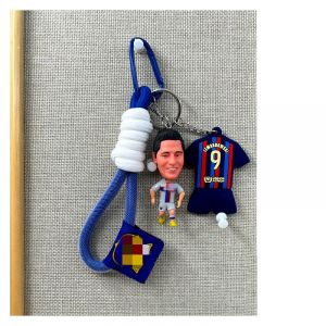 3-Piece Keychain Set Fans Gift footballer+PVC Jersey+weaving rope Argentina Messi Portugal Ronaldo Doll Keychain Neymar Haaland Jersey Key rope Pendant