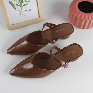 Free Shipping Summer New Collection: Stylish Pointed-Toe Low-Heel WomenS Shoes Solid-Color Sandals For Outdoor Wear Casual One-Strap Sandals For Women
