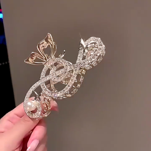 Pearl/Rhinestone Music Note Shape Hairpin Lovely Women Headdress Sweet Barrettes Delicate Music Note Shape Hair Clip