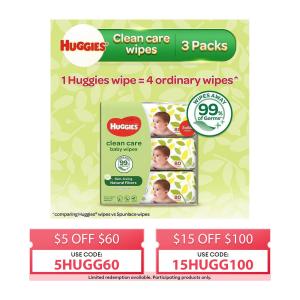Huggies Clean Care Baby Wipes 3x80s