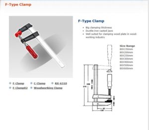 "Good Hand" F-Type Clamp : 80 X 150mm OR 120 X 600mm ( From Taiwan ) F Clamp 6" Inches / 8" Inches / 10" Inches / 12" Inches