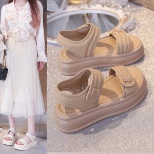 Summer New Open Toe Womens Shoes Velcro Beach Shoes Student Casual One Strap Sandals Women
