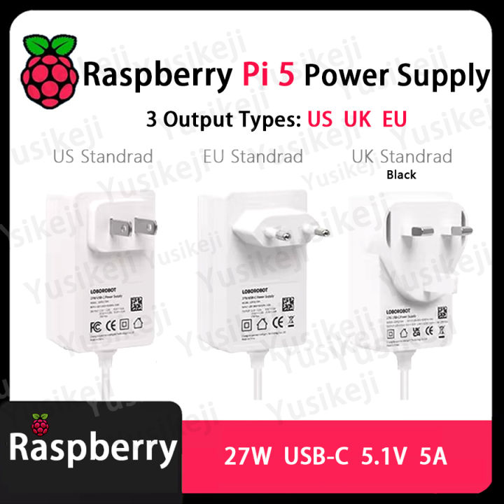 Raspberry Pi 5 Power Supply 5.1V 5A Power Adapter USB Type-C EU UK US ...