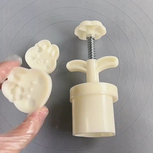 Khuôn bánh trung thu trung thu Lễ hội tự làm ấn bằng tay khuôn bánh quy 3D Cherry-Rabbit tem khuôn dụng cụ làm bánh bánh ngọt