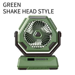 2282024   New Multi functional Shaking Head Camping Fan 6000mAh Rechargeable Outdoor Fan 6-inch Portable Digital Display Table Fan with Lighting