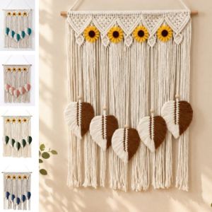 ZSDN MALL Hoa Hướng Dương Thảm treo tường Lá nhiều màu Dệt Tranh treo tường Macrame Trang trí nhà theo phong cách Bắc Âu. Trang trí Thảm treo tường hình lá cây Phòng khách