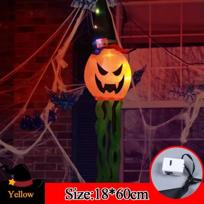 1PC LED Glowing Hanging Ghost Light Halloween Party Decoration Wizard Hat Pumpkin Lamp Horror Props
