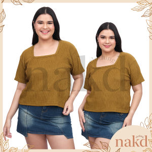 NAKD FASHION GINEVRA BASIC SQUARE NECK BARK CREPE DAILY CASUAL PLUS SIZE BLOUSE WOMEN TOP L-2XL 5086