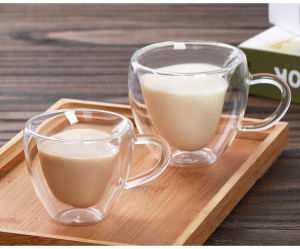 170ml GPZB213-170 Double Wall Glass Heart Shape Mug Heat Resistant Drinkware Clear Cup Teacup