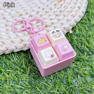 GUNG Cartoon Fidget Keychain DIY Keyboard Keys Button Finger Keyboard Caps  Relief Stress Four-square Keychain