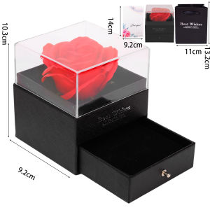 Romantic Rose Gift Box Eternal Rose Portable Hand-held Gift Box Necklace Ring Box for Mom Wife Girlfriend Valentines Day Gift