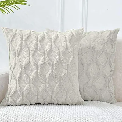 WGBThrow Pillow Case 55*55/60*60/65*65cm Beige Decorative Pillow Cover Boho Velvet Cushion Cover Luxury Soft Plush Short Wool For Sofa And Car Sofa