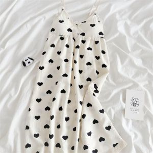 ชุดนอนทรงหลวมบางฤดูร้อนของผู้หญิง ชุดนอนผ้าฝ้ายฤดูร้อน ชุดนอนสายเดี่ยว