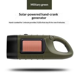 JJT Solar Hand Crank Flashlight with USB Charging Port Multi-Functional Outdoor Emergency Light for Camping and Survival