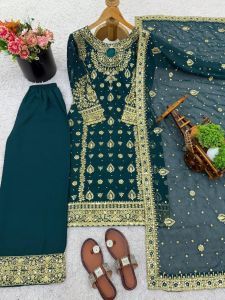 MK1412 KURTI New Designer Party Wear Look Top-Plazzo and Dupatta With Heavy Embroidery Size MLXLXXL
