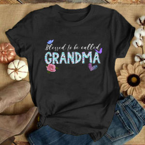 10 Colors Women Fashion Short Sleeve Tee Shirt Blessed To Be Called Grandma Print T Shirt Casual Loose Summer Cool T-Shirt Top