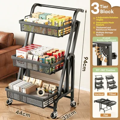 LOADNIX Stand Floor Parallel Snack Organizer Mobile Extendable Trolley storage rack Kitchen storage trolley Household shopping trolley