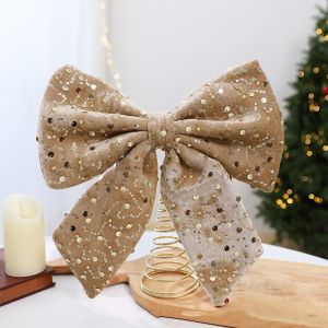 HPVDBP Large Bow Bow Christmas Tree Topper Stable Base Shimmering Glitter Fabric Tree Top Star Creative Freestanding Christmas Topper Star Holiday Tree Accessory
