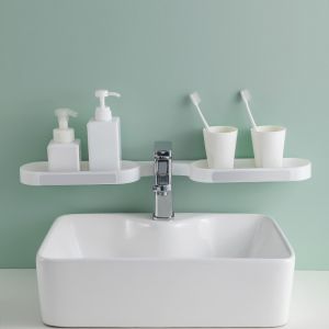 ชั้นวางติดผนัง ชั้นวางของอเนกประสงค์ วางของข้างก๊อกน้ำ ชั้นวางของเข้ามุม พับเข้ามุมได้ 90 องศา แบบติดผนังไม่ต้องเจาะ A06