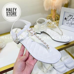Giày sandal cn xích HALEY STORE gót cao 3cm mũi tròn khóa xích chữ x quai cài tiểu thư đi chơi đi học đi du lịch