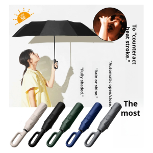 ร่มกันฝนขนาดใหญ่พร้อมหัวเข็มขัด พับอัตโนมัติเต็มรูปแบบ พับเก็บได้ ไม้แขวนเสื้อกันฝน ป้องกันการรั่วซึม