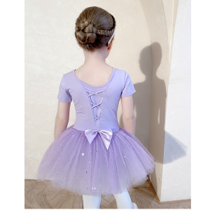 Girl’s Ballet Dress Dance Leotards Short Sleeved ChildrenS Dance Dress Skirt Skirt Ballet Skirt Pink Purple