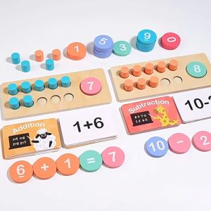 3-in-1 Montessori Learning Set for Kids  Geometry Shapes + Balance Scale + Ten Frame Math Toy  Wooden Educational Toys