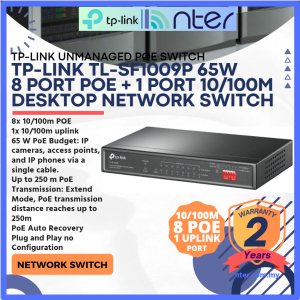 TP-LINK Tplink 8 +1 100M IP Network Desktop POE Switch 8 Port POE 1 10/100m RJ45 Uplink 65w Power Max SF1009P TL-SF1009P