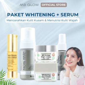 PAKET WAJAH DAN SERUM MS GLOW paket whitening ms glow dan serum whitening gold lengkap serum pencerah wajah penghilang flek hitm penghilang bekas jerawat membantu wajah tampak glowing skincare wajah ms glow mencerahkan wajah melembabkan wajah